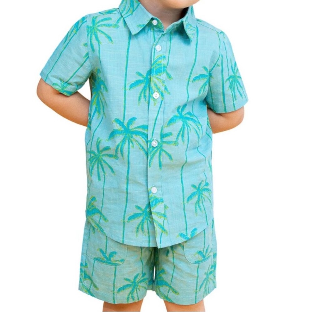 SoHa Keiki palm‎ tree, print button up matching set